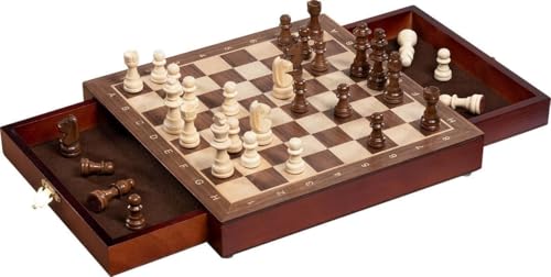 Goki 56919 Magnetisches Schachspiel mit Schubladen, Braun