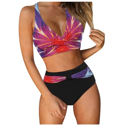 Sport Bikini Damen, Bikini-Sets für Damen, gepolstertes Bikini-Oberteil und High Waist Bikini-Unterteile, bescheidene Badebekleidung, elastische, gerippte Bademode, weicher Sport-Schwimmanzug