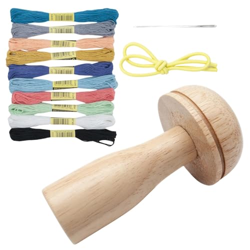 Stopfpilz-Set aus Holz mit Stopfnadeln und bunten Fäden – komplettes Set zum Reparieren von Socken, Hosen, Pullovern und Hüten – -Werkzeug für kreatives Nähen und Basteln