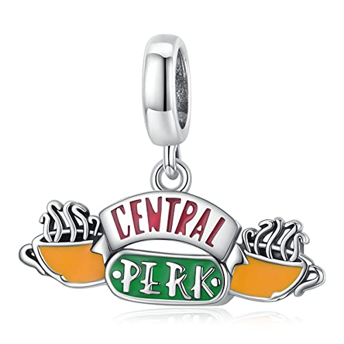 NewL Charm-Anhänger aus 925er Sterlingsilber, Motiv: Friends Central Perk, Joghurtflasche, Kaffee-Shop, Forever Love, Perle für Armband und Armreif