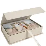 Hiwhy Foto Aufbewahrungsbox 10x15 cm, Leinen-Fotobox, Erinnerungsbox zur Aufbewahrung von Fotos, Bildern, Urkunden, Scrapbooking-Zubehör, Andenken und Schmuck Beige