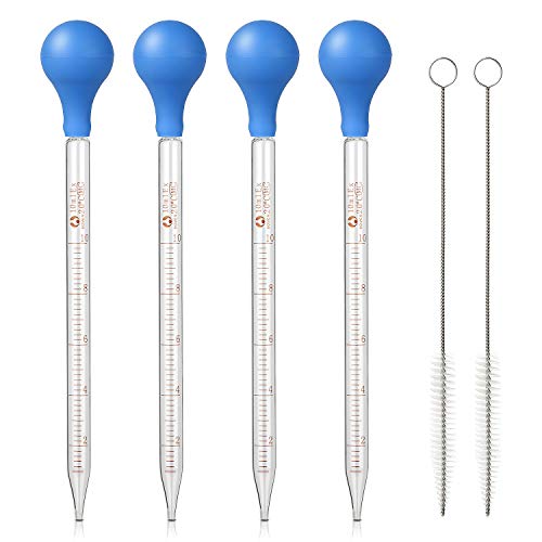 Glas Pipette Dropper 10ml Tropfpipette Flüssigkeiten Messpipette mit Gummi-pipettierball x 4 + Reinigungsbürste x2
