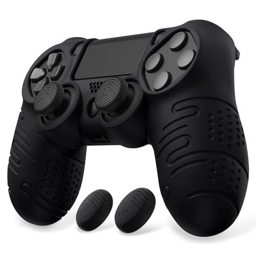 playvital Line & Dot Hülle für ps4 Controller, Case Zubehör Anti-Rusche weiche Schutzhülle für ps4 Slim und für ps4 Pro Controller mit Stick Kappen(Schwarz)