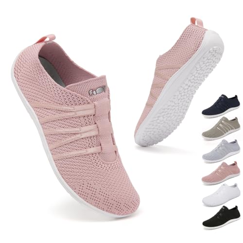 Geweo Barfußschuhe Damen Traillaufschuhe Leicht Training Fitnessschuhe Strand Straßenlaufschuhe Laufschuhe Wander Wald Sports Schuhe Für Frauen Outdoor Indoor Sneakers Rosa 39EU