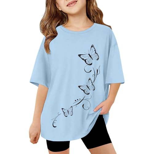 lozssnigzi Tshirt Mädchen 152, Mode Lässige Kurzarm Blusen Lang Mit Aufdruck Tops Baumwolle Tshirt Sommer Oversize Oberteil Rundhals Sportshirt