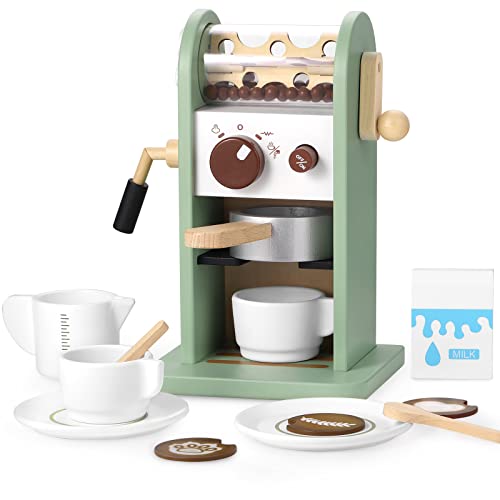 GAGAKU Holz-Kaffeemaschinen-Spielset mit Mühle, hölzernes Küchen-Kaffeemaschinen-Spielzeug-Set, Rollenspiel mit Zubehör, Geschenke für Kleinkinder, Mädchen und Jungen