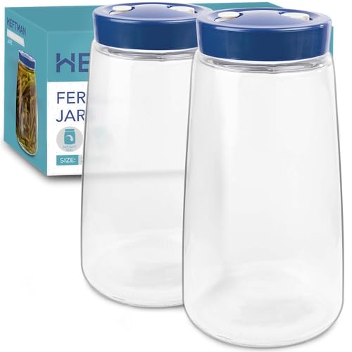 HEFTMAN Gärglas mit 1-Wege-Luftablassöffnung – 2,2 Liter, 2 Stück – ideal für die sichere Gärung für Kefir, Kimchi, Sauerkraut, Sauerkraut, Sauerteigstarter, Haferflocken über Nacht – Gärgläser x 2