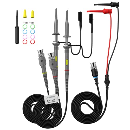 AUTOUTLET 2PCS P6100 100MHz Oszilloskop Probe Kit, mit BNC zu Minigrabber Messleitung Kit, 10: 1 und 1: 1 Umschaltbarer Hochpräziser Scope Oscilloscope Clip Probes