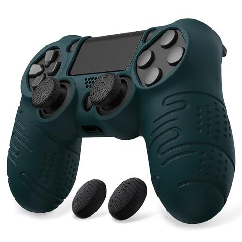 playvital Line & Dot Hülle für ps4 Controller, Case Zubehör Anti-Rusche weiche Schutzhülle für ps4 Slim und für ps4 Pro Controller mit Stick Kappen(Renngrün)