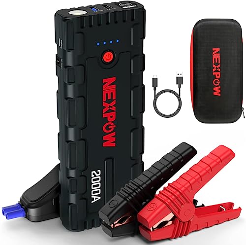 NEXPOW Starthilfe Powerbank, 2000A Spitzenstrom Auto Starthilfe, 12V Tragbarer Batterie Booster mit USB-Schnellladung 3.0 (bis zu 7,0L Benzin oder 6,5L Diesel) Safe Batteriestarter LED-Licht