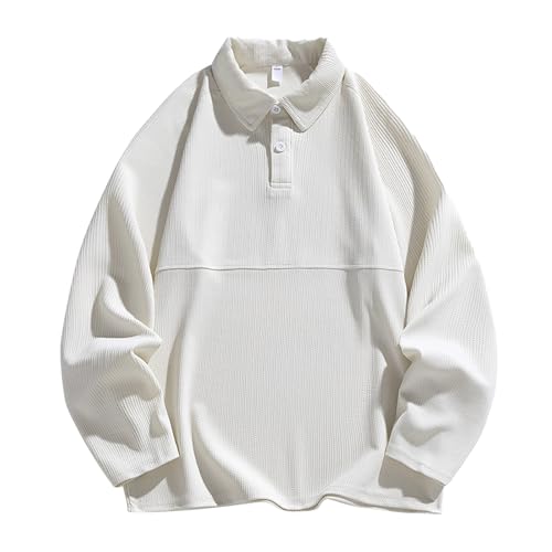 SRZYMJ Herren 1/4 Zip Poloshirts Langarm Tops Baumwolle Raglan Pullover Golf Hemd Regular Fit Polo Shirts Männer Herren Polo Geschenk für Freund/Ehemann/Sohn Weiß Langarm Hemd XXL Hemd Tshirt