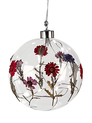Hänger LED Kugel mit Strohblumen | Fensterhänger mit Licht | 12 cm | Batterie Timer