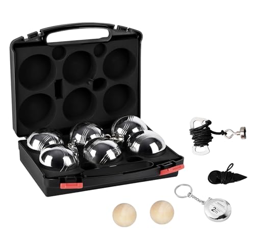 Gravurmaster Boule Set personalisiert Boccia Kugeln mit Wunschtext & Logo durch Lasergravur, 6er Boule Kugeln mit Gravur 73mm/ 720g Pro Kugel, Boules/Petanque Set für 2 Spieler, SerieC