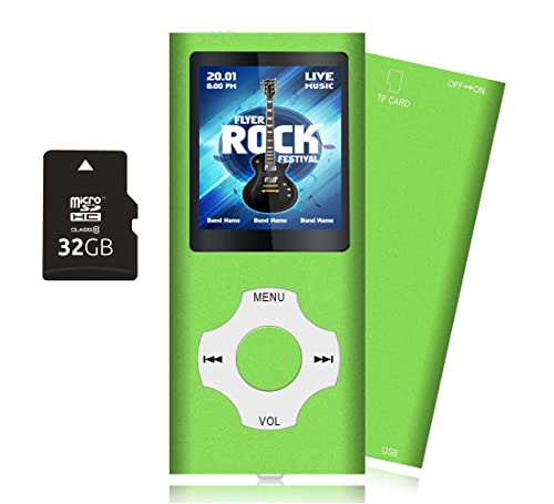 Tabmart 32GB MP3 Player, MP4 Musik Player Unterstützung Audio Player Media Player FM Radio E-Books 18 Stunden Lange Akkulaufzeit 1,81 Zoll Farbdisplay Musik Player Grün