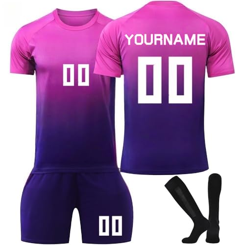 Fußball Trikot Kinder Trainingsset 2024/2025 Personalisiert mit Namen und Nummer, Jungen Fußballtrikot mit T-Shirt Shorts Socken, Jungs Fanartikele e Geschenkidee für Jungen und Männer