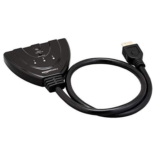 Amazon Basics HDMI-Switch mit 3 Anschlüssen und Pigtail-Kabel unterstützt Full HD 4K @30Hz -Video, 3-in-1-Ausgang, Schwarz