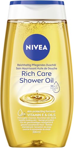 NIVEA Reichhaltig Pflegendes Duschöl (200 ml), sanftes Duschgel mit natürlichen Ölen und Vitaminen, reichhaltige Pflegedusche für ein geschmeidiges Hautgefühl