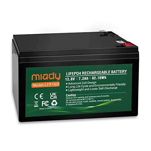 Miady 12V 7Ah LiFePO4 Akku Lithiumbatterie mit BMS Schutz, 3000 Mal Wartungsfreie Akku für Solaranlage, Fischfinder, Kinderwagen, Solarpanel Kit, Wohnmobil, Boot, Camping