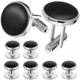 Gjinxi Klassische Manschettenknöpfe Herren 4 Paar Achat Schwarz Manschettenknöpfe Set Cufflinks Business Hemd Manschettenknöpfe Set für Hochzeit,Bräutigam,Festival,Geburtstag,Tanzparty(2 Größen)