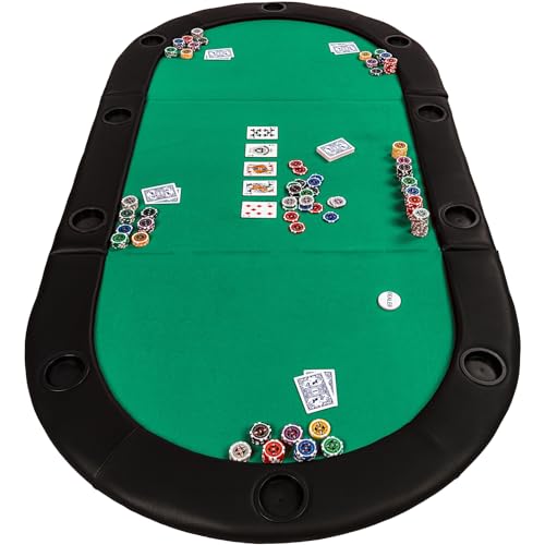 GAMES PLANET Faltbare Pokerauflage „Straight Flush“ mit Tasche, 208x106x3 cm, MDF Platte, gepolsterte Armauflage, 10 Getränkehalter, grün