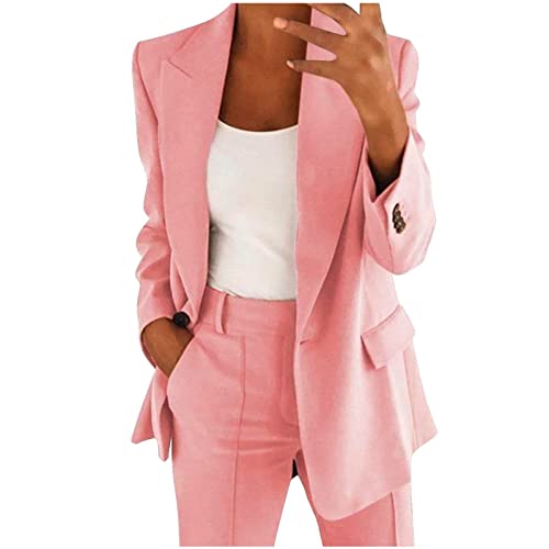 lagerverkauf restposten Hosenanzug Damen Elegant Business Anzug Set 2-teilig Slim fit Blazer Hose Outfit Lang Hosen Tracksuit Baumwolle Einfarbig Streetwear Casual Sportlich