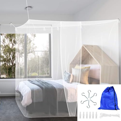 BUZIFU Moskitonetz Doppelbetten 200x200x180cm Großes Moskitonetz Bett Rechteckiger Netzvorhang Reise Fliegennetz Moskitonetz Baldachin Mosquito Net Bed für Zuhause und Camping Geeignet, 1Einträge