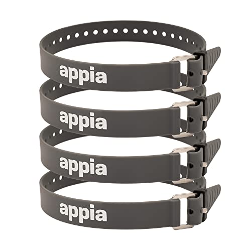 Appia Straps - Spanngurte 50cm Grau (4er Pack) inkl. Strap-Keeper für Fahrrad, Ski, Bikepacking, Camping, Heimwerken aus TPU mit rostfreier Aluminium-Schnalle