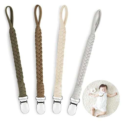 SLFYEE 4 Stück Baby Schnullerkette Junge Schnullerband mit Clip Schnullerkette Mädchen Baumwolle Schnullerband Baby für Baby Lätzchen Dreieckstuch