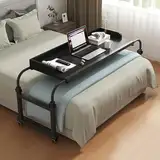 Überbetttisch mit Rollen, Nachttisch mit Einstellbarer Höhe und Länge, Stehtisch über dem Bett, rollbarer medizinischer Überbettschreibtisch für Doppelbetten/Queensize-Betten/Kingsize-Betten