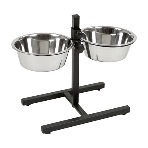 Kerbl Futterbar inklusive Edelstahlnäpfe, Stufenlos Verstellbarer Hunde Fressnapf, 2 x 2800 ml, Höhe 43 cm, Schwarz