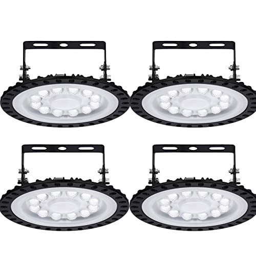 Hondony 4 Stück LED UFO Industrielampe, 50W LED Hallenstrahler, 6500K Kaltweiß LED High Bay Licht, IP67 Wasserdicht UFO LED Werkstattlampe, LED Strahler für Fabrikhallen, Hallenstadion, Werkstätten
