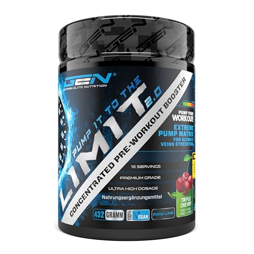 Pump it to the Limit - Pump Booster - Ultra hochdosiert - Pre Workout mit Citrullin + AAKG + Taurin + L-Ornithin + Rote-Beete-Extrakt - Ohne Koffein - 432 g Pulver - Triple Cherry Geschmack