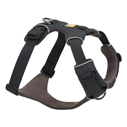 Ruffwear Front Range Hundegeschirr, reflektierendes Y-Geschirr, verstellbares, bequem gepolstertes Alltagsgeschirr für Spaziergänge und Hunderennen, 2 Leinenbefestigungen und V-Ring, Basalt Gray M