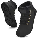 ZDQ Barfußschuhe Damen Winter Herren Gefüttert Winterschuhe Warme Winterstiefel Leicht Schneestiefel mit Breite Zehenbox Schwarz 38