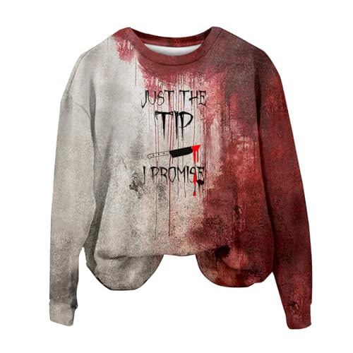 Qixiu Problem gelöst Shirt,Halloween kostüm Damen mit blutigem Aufdruck,Langarmshirt Damen Weiss,Deckenpullover Damen,Furry,Weihnachtspullover Partnerlook,Hoody Damen,Weihnachtspullover für Herren