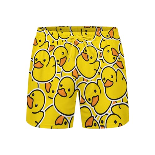 KSLIDS Herren-Badehose mit Kompressionsfutter, 2-in-1-Badeshorts, 12,7 cm Schrittlänge, schnell trocknend, Strand-Shorts, Ente 1, M