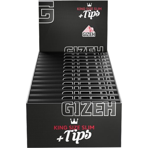 GIZEH BLACK King Size Slim Blättchen zum Selbstdrehen - Packung mit Magnetverschluss, recyclebar - 26er Pack á 34 Premium Rolling Paper (14 g/m²)