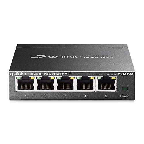 TP-Link TL-SG105E 5-Ports Gigabit Easy Smart Managed Netzwerk Switch(Plug-and-Play,Metallgehäuse, QoS, IGMP-Snooping,LAN Verteiler, zentrales Management, energieeffizient)schwarz metallic