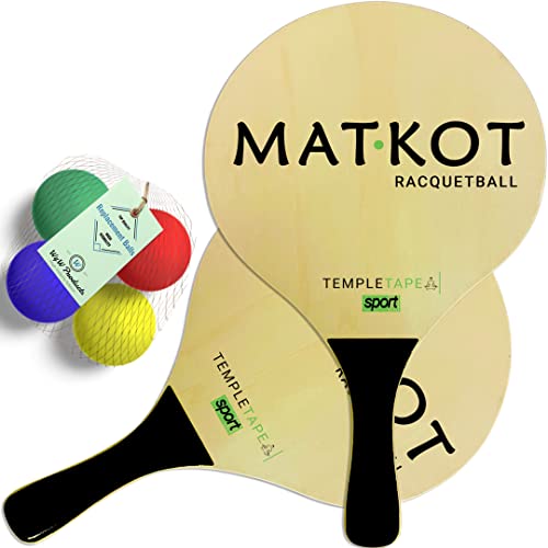 W4W Kadima Beach Paddle Ball Schläger Set – Bundle Pack enthält 4 Bälle & 2 Paddel – Natur