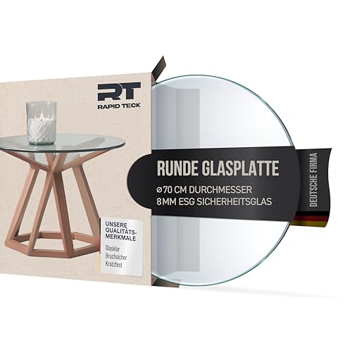 Rapid Teck® Glasplatte Rund Durchm. 700 mm Glastisch Tischplatte aus gehärtetem Glas Tisch Glasscheibe 8mm Dick