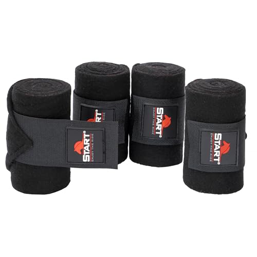 Start Fleecebandagen Pferd 4er Set – Elastische Bandagen mit Klettverschluss & Aufbewahrungstasche – Ideal für Training & Stall (100 cm, Schwarz)