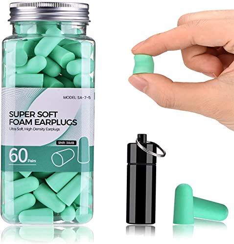 Gehörschutz Stöpsel,Ohrstöpsel zum Schlafen, 60 Paare mit 38dB SNR, Superweiche Schaum Gehörschutzstöpsel, Lärmschutz Earplugs zum Laute Geräusche, Schnarchen, Lernen, Konzerte