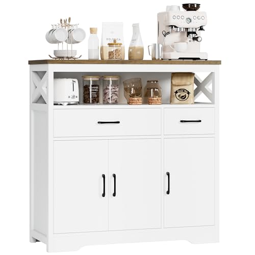 HOCSOK Sideboard, Küchenschrank mit 2 Schubladen und 3 Türen, Küchenkommode, Buffetschrank mit Arbeitsplatte für Wohnzimmer Esszimmer, Verstellbare Ablage, 105x100.5x39.5cm