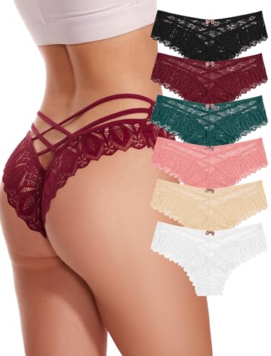 Evolyline 6er Pack String Tanga Set Damen Tanga Spitze Slips Sexy Dessous Unterhosen String Tanga Damen Sexy Niedrige Taille Unterhosen Atmungsaktiv Slips Unterwäsche für Frauen