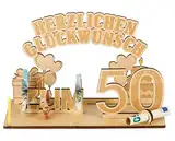 Giftota 50 Geburtstag Geschenk Mann Frau, 50. Geburtstag Geldgeschenk aus Holz, 50 Geburtstag Holzdeko
