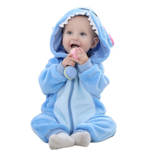 Baby Overall Winter Baby Strampler Warm Flanell Stitch Dinosaurier Einhorn Kostüme für Baby, Cute Onesie Schlafanzug Kapuze Kinder Pyjamas Schlafsack mit Ärmel Füßen Stitch 100(18-24 Monate)