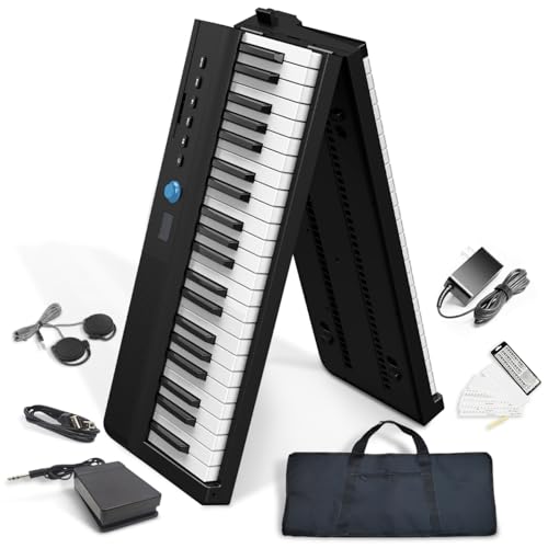 【Profi-Klang】Longeye 88 Tasten Klappbares E-Piano,Semi-Gewichtet,Kompakt und Tragbar für Anfänger,mit Tragetasche, Notenständer und Sustain-Pedal,Schwarz(FOLDPRO2+)