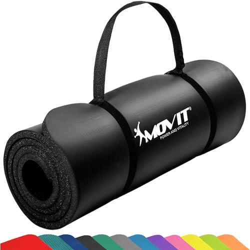 MOVIT Gymnastikmatte, hautfreundlich und phthalatfrei, in 3 Größen und 12 Farben - Auswahl: 183cm x 60cm x 1,0cm in schwarz