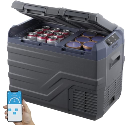 VEVOR Autokühlschrank, tragbarer 32 L Gefrierschrank mit zwei Zonen, Kühlbox Autokühlschrank, einstellbarer Bereich von -20~20 ℃, 12/24 V DC / 100-240 V AC-Kompressorkühler für Outdoor, Camping