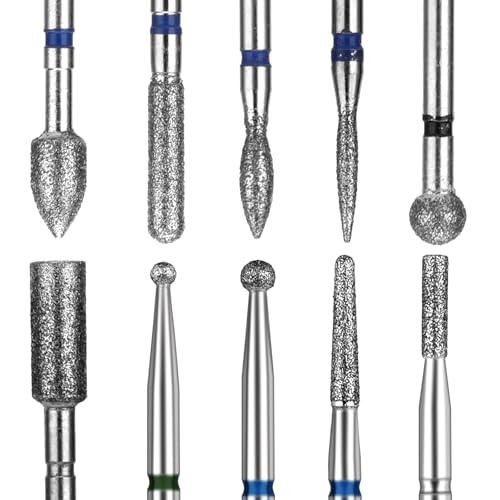 Jeffdad 10 Stück Nagelfräser Bit Set, Diamant Nagelfräser Bits Cuticle Fräser Bit Nagelfräser Aufsätze Elektrische Nagelfeile Nagelhaut Reinigungs Nagelbohrer Gelpolitur Maniküre Werkzeug(Stil 2)